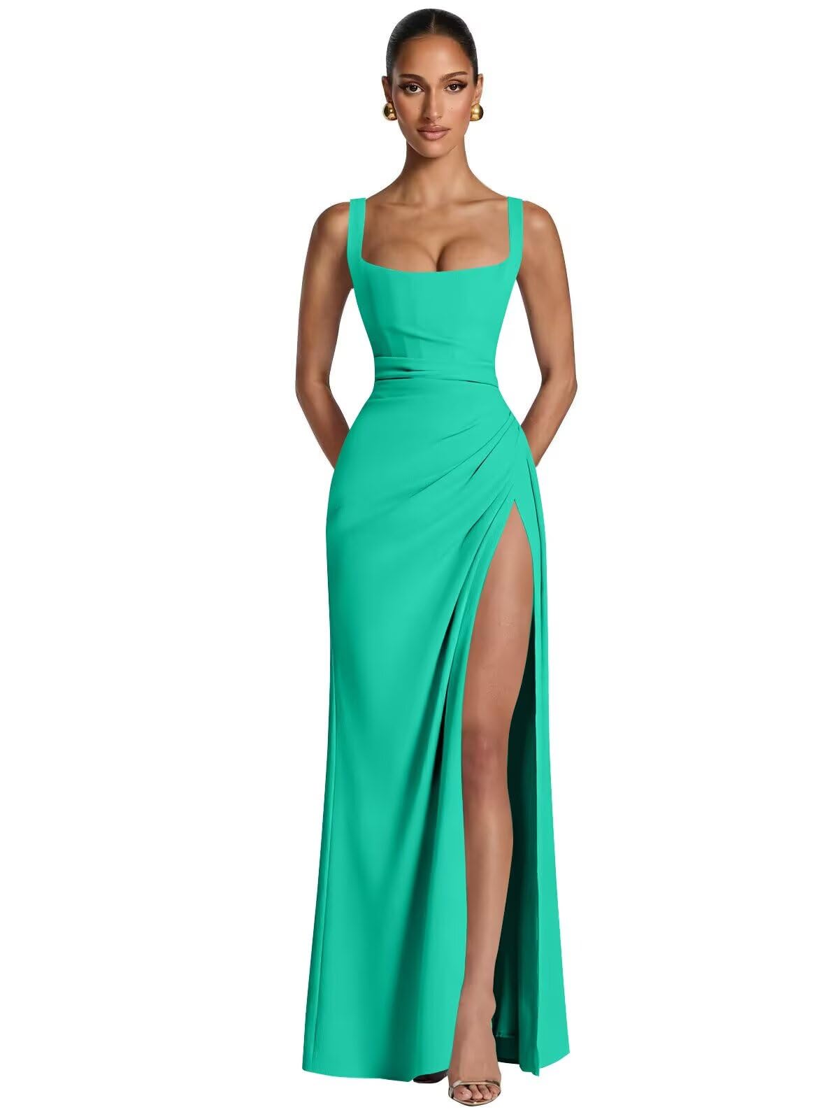 Kingbridal Mermaid Bridesmaid Dresses for Women Square Neck Formal Dress with Slit