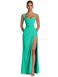 Kingbridal Mermaid Bridesmaid Dresses for Women Square Neck Formal Dress with Slit