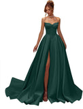 Kingbridal Gowns Strapless Prom Dresses for Women 2026 Long Satin A-line Formal Dress with Slit Beaded Corset Evening Party Gowns