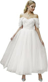 Tulle Tea Length Prom Dresses for Women Off The Shoulder Ball Gowns Teens Sweetheart Beaded Puffy Princess Dress