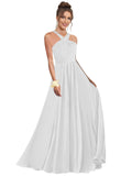 Halter Bridesmaid Dresses for Wedding Chiffon A Line Pleated Long Formal Prom Dress with Belt