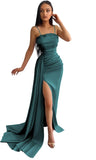 Women's Mermaid Prom Dresses Long with Slit 2025 Sequins Satin Spaghetti Straps Formal Evening Party Gown