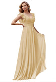 Women's V Neck Ruffle Chiffon Bridesmaid Dresses Long with Pockets Ruched Formal Dresses