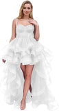 Spaghetti Cocktail Party Dress for Women High-Low Ruffled Summer Dress Long Trailing Prom Ball Gown