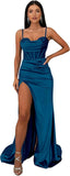 Ballkleider mit Wasserfallausschnitt, langen Spaghettiträgern, Illusion-Meerjungfrauen-Korsett, formelles Abendkleid mit Schlitz 