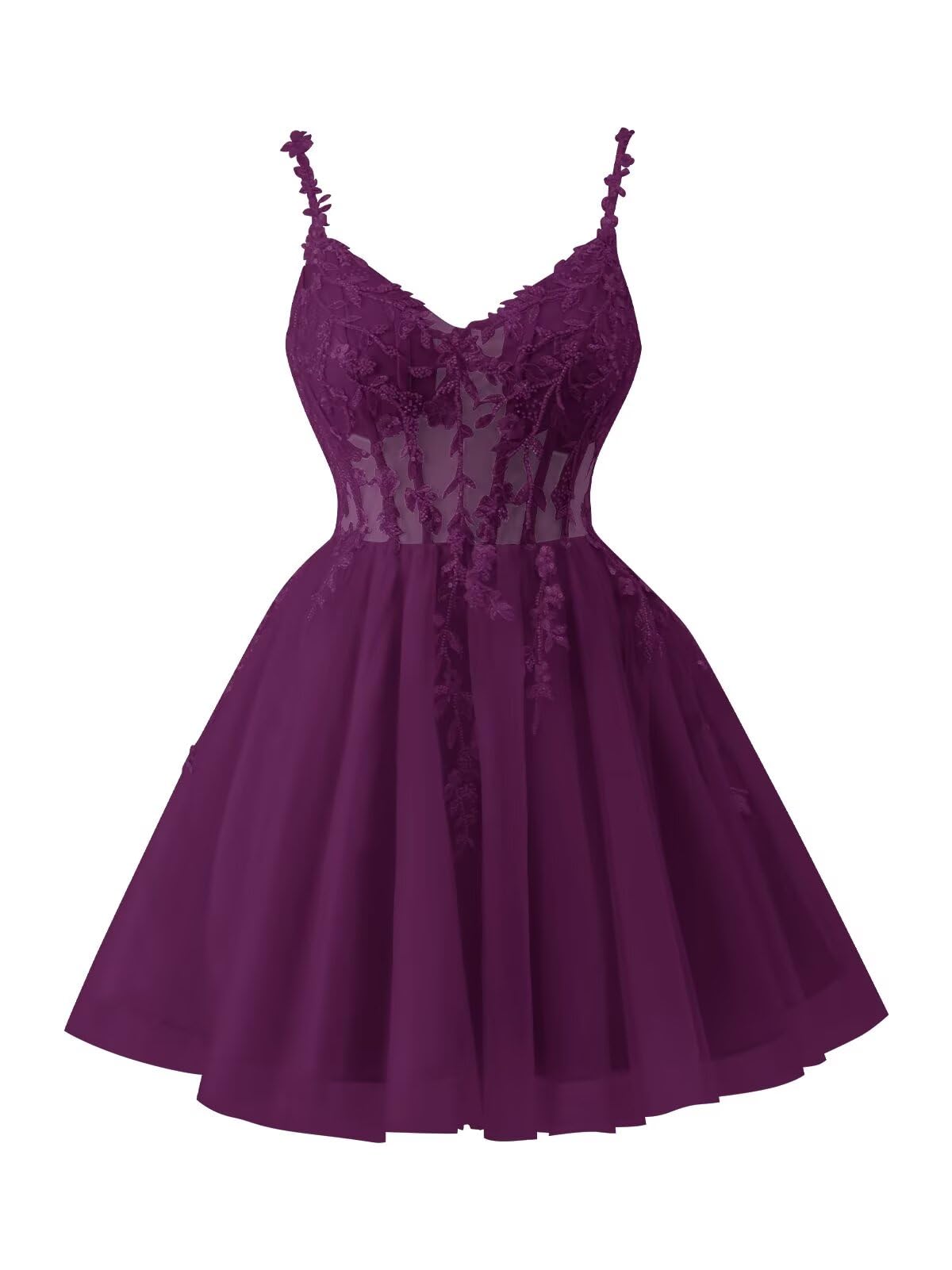 Tulle Lace Applique Homecoming Dresses for Teens Beaded Spaghetti Straps Mini Cocktail Party Prom Formal Dress