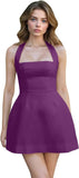 Satin Halter Homecoming Dresses for Teens Short Prom Dress 2027 Mini Formal Evening Cocktail Gowns with Pockets