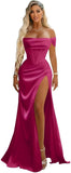 Off Shoulder Mermaid Prom Dresses with Slit 2027 Long Satin Pleated Formal Dress for Women Evening Party