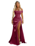 Off Shoulder Mermaid Prom Dresses with Slit 2027 Long Satin Pleated Formal Dress for Women Evening Party