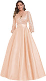 Satin Mother of Bride Dresses Long for Women Sequin Long Sleeve Evening Gown with Pockets
