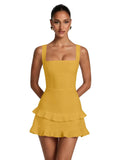 Spaghetti Straps Satin Homecoming Dresses for Teens 2026 Square Neck Tiered Ruffles Short Prom Dress