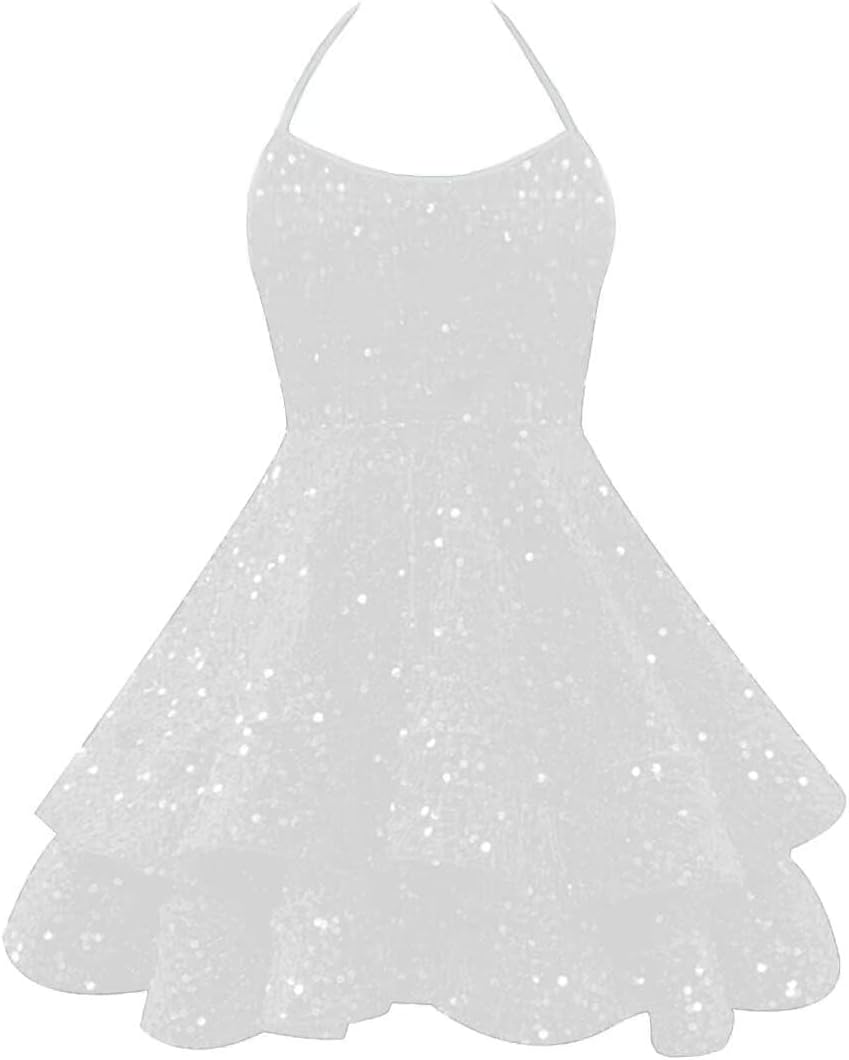 Sparkly Sequin Homecoming Dresses 2026 Spaghetti Straps Tiered Prom Dresses for Teens Short Cocktail Party Gowns