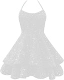 Sparkly Sequin Homecoming Dresses 2026 Spaghetti Straps Tiered Prom Dresses for Teens Short Cocktail Party Gowns