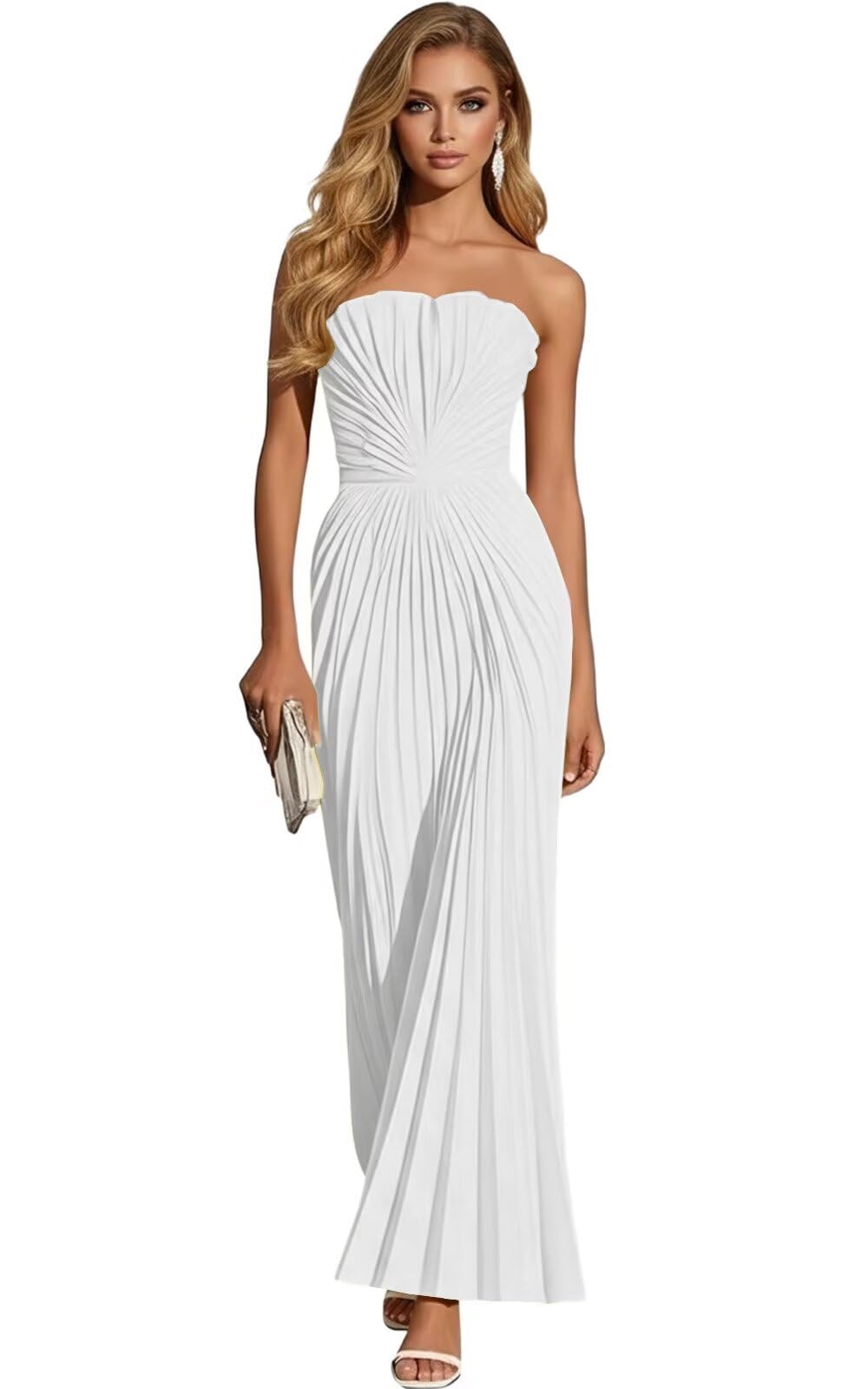 Women's Strapless Pleated Bridesmaid Dress Elegant Sweetheart Neck Formal Prom Gown for Wedding Guest