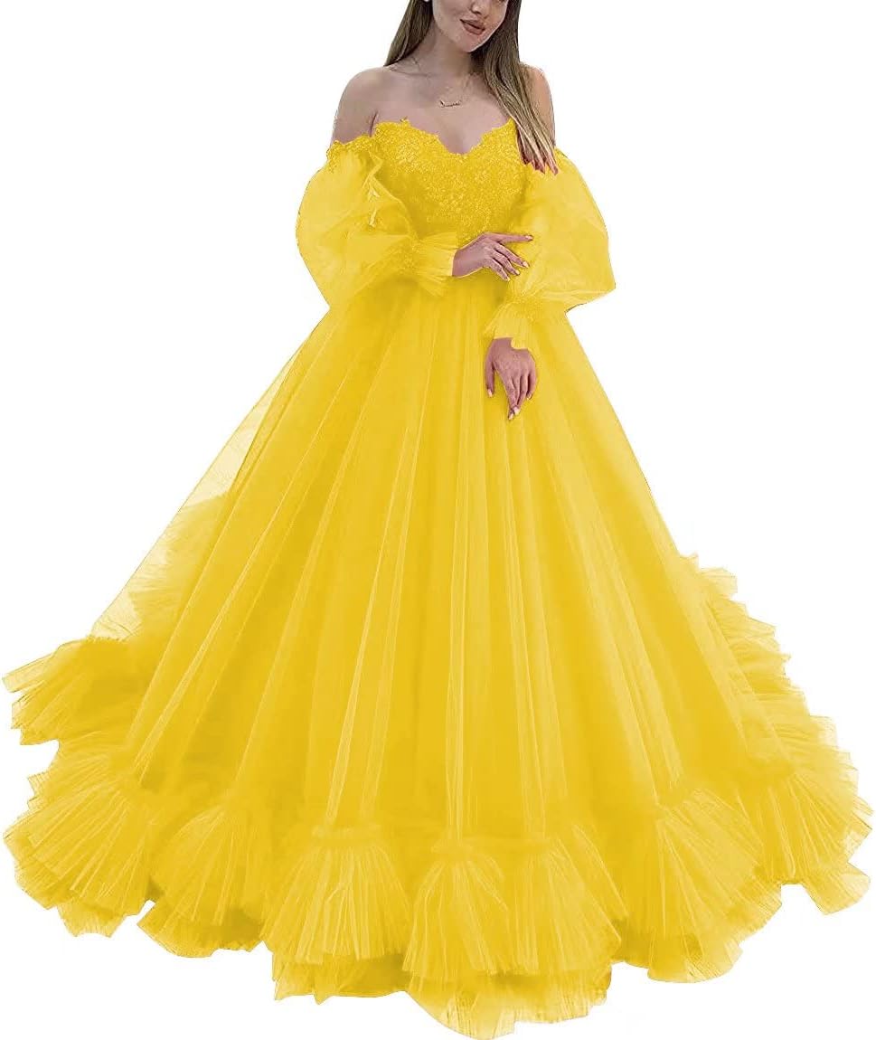 Off Shoulder Lace Appliques Ball Gown Quinceanera Dresses Long Sleeve Wedding Dress Bridal Gowns