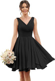 Double V Neck Short Bridesmaid Dresses for Women 2025 Chiffon A Line Formal Evening Gowns with Pockets