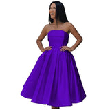 Tea Length Satin Cocktail Party Dresses for Women, Strapless Formal Evening Prom Gown Homecoming Graduation Dresses