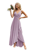 Women’s Long Bridesmaid Dresses Sleeveless V-Neck Formal Wedding Guest Chiffon Prom Gowns for Teens