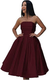 Tea Length Satin Cocktail Party Dresses for Women, Strapless Formal Evening Prom Gown Homecoming Graduation Dresses