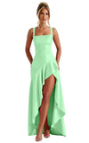 Mermaid Satin Bridesmaid Dresses for Women 2027 Long Ruffles High Low Prom Formal Evening Party Dress with Slit
