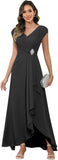 Cap Sleeve Mother of The Bride Dresses Chiffon V Neck Beaded Ruffles A Line Long Formal Evening Dress