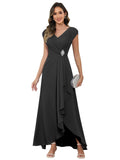 Cap Sleeve Mother of The Bride Dresses Chiffon V Neck Beaded Ruffles A Line Long Formal Evening Dress
