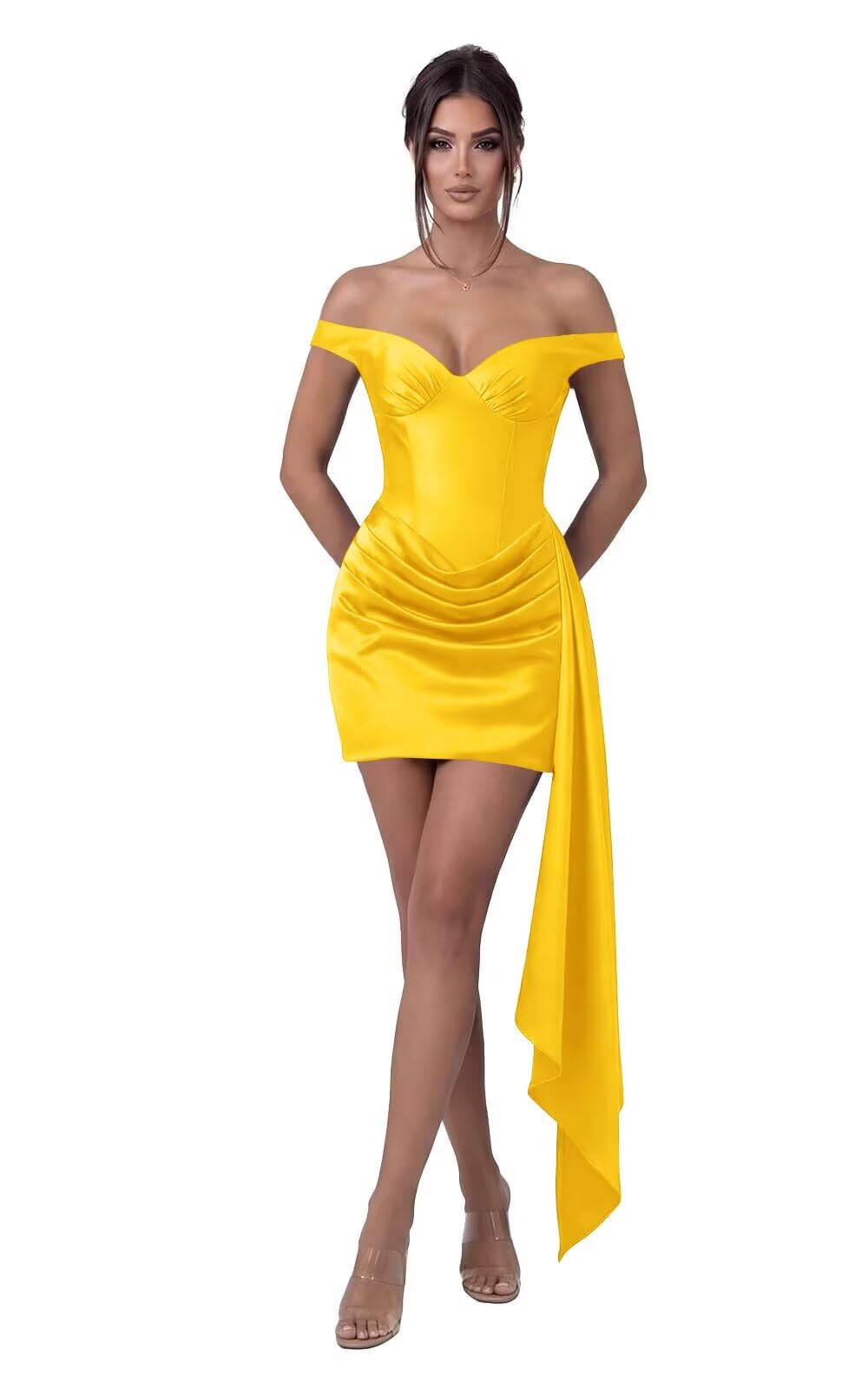 Satin Homecoming Dresses for Teens 2026 Off Shoulder Short Prom Dress Tight Pleated Cocktail Party Gowns