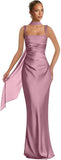 Mermaid Bridesmaid Dresses with Scarf 2027 Long Satin Spaghetti Straps Ruched Formal Evening Party Dress for Women