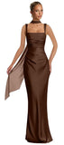 Mermaid Bridesmaid Dresses with Scarf 2027 Long Satin Spaghetti Straps Ruched Formal Evening Party Dress for Women