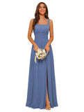 Square Neck Bridesmaid Dress Spaghetti Straps Chiffon Long Formal Dress for Women