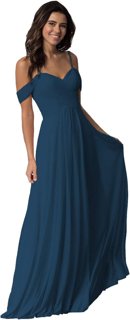 Schulterfreies Chiffon-Brautjungfernkleid mit Taschen für die Hochzeit 