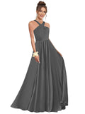 Halter Bridesmaid Dresses for Wedding Chiffon A Line Pleated Long Formal Prom Dress with Belt