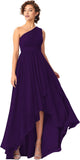 Women's One Shoulder Bridesmaid Dresses High Low Chiffon Formal Party Gowns with Pockets