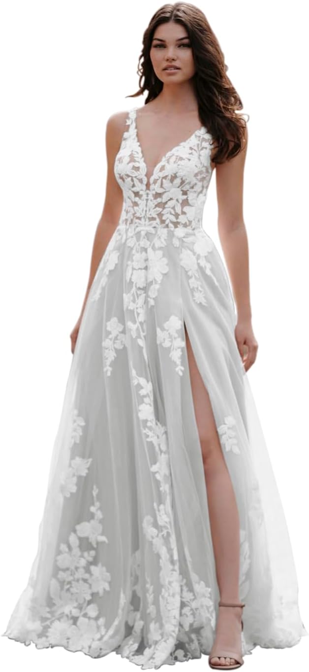 Damen Brautkleider für die Braut 2026 Sexy V-Ausschnitt Schlitz Spitze Brautkleider für die Braut 