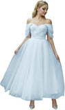 Tulle Tea Length Prom Dresses for Women Off The Shoulder Ball Gowns Teens Sweetheart Beaded Puffy Princess Dress