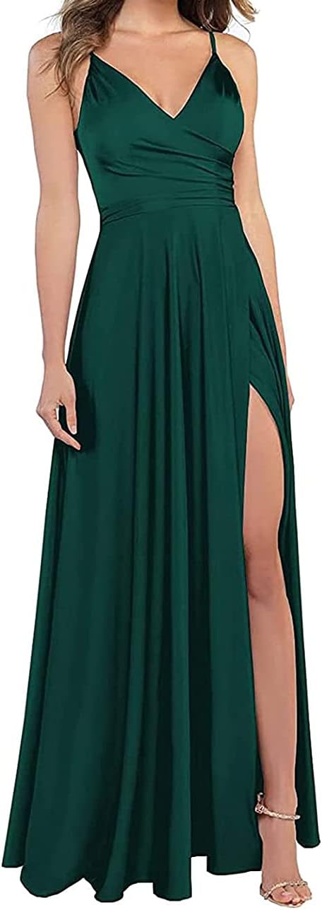 Lange Brautjungfernkleider für Frauen, formelle Satin-Spaghettiträger, Abschlussball- und Abendkleider 