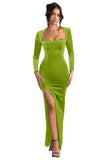 Long Sleeve Mermaid Bridesmaid Dresses for Wedding 2027 Long Velvet Tight Prom Formal Evening Party Gown with Slit