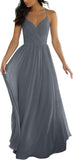 V Neck Bridesmaid Dresses for Women 2025 Long Chiffon Pleated A-line Spaghetti Strap Wedding Evening Prom Gown
