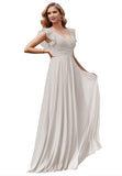 Women's V Neck Ruffle Chiffon Bridesmaid Dresses Long with Pockets Ruched Formal Dresses