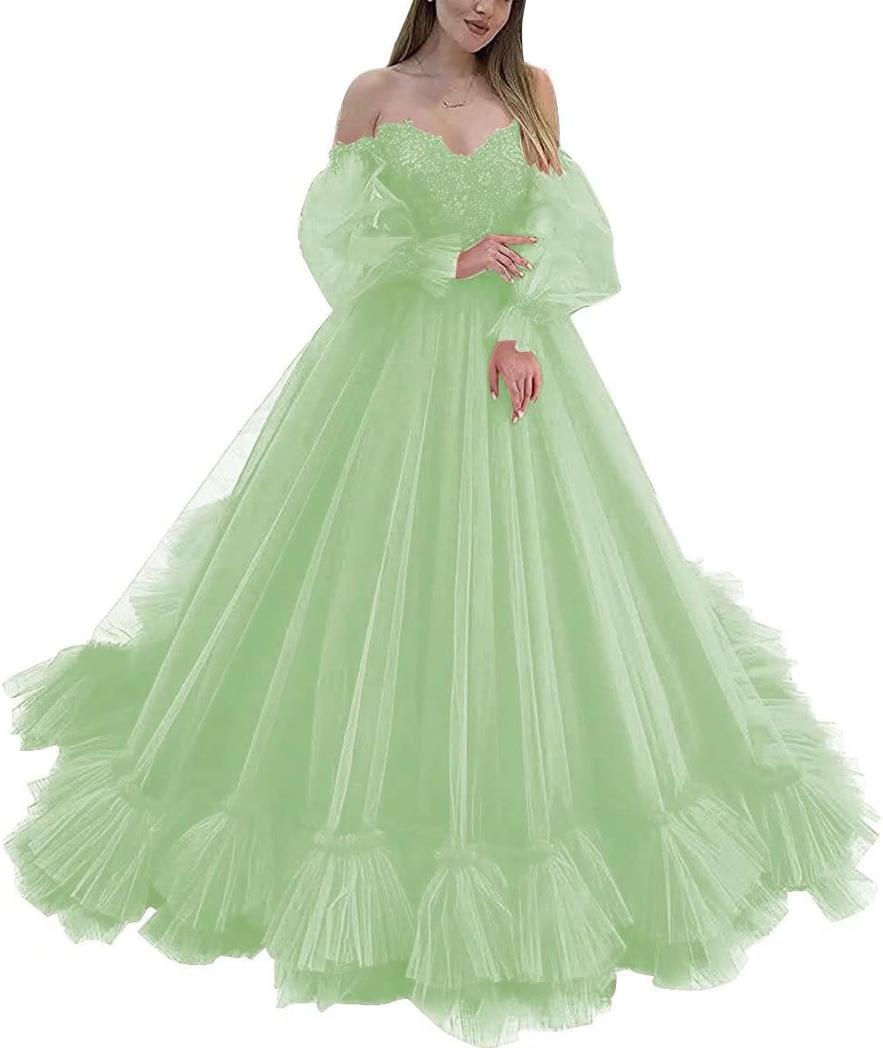 Off Shoulder Lace Appliques Ball Gown Quinceanera Dresses Long Sleeve Wedding Dress Bridal Gowns