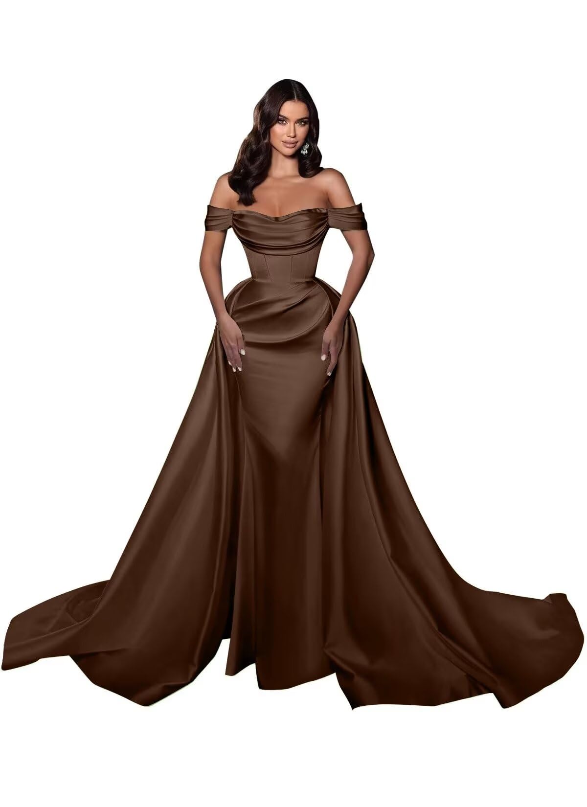 Mermaid Satin Prom Dresses for Women 2027 Long Off Shoulder Ruched Corset Formal Evening Dress Detachable Train