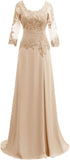 Women's Lace Appliqued Mother of The Bride Dresses 3/4 Sleeves Scoop Long Formal Evening Dress