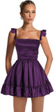 Satin Homecoming Dresses for Teens 2027 A-line Ruched Square Neck Short Prom Formal Cocktail Gowns with Pockets