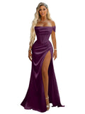 Off Shoulder Mermaid Prom Dresses with Slit 2027 Long Satin Pleated Formal Dress for Women Evening Party