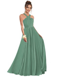 Halter Bridesmaid Dresses for Wedding Chiffon A Line Pleated Long Formal Prom Dress with Belt