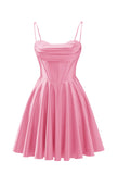 Spaghetti Straps Satin Homecoming Dresses for Teens Ruched Corset Short Prom Party Gowns Dress