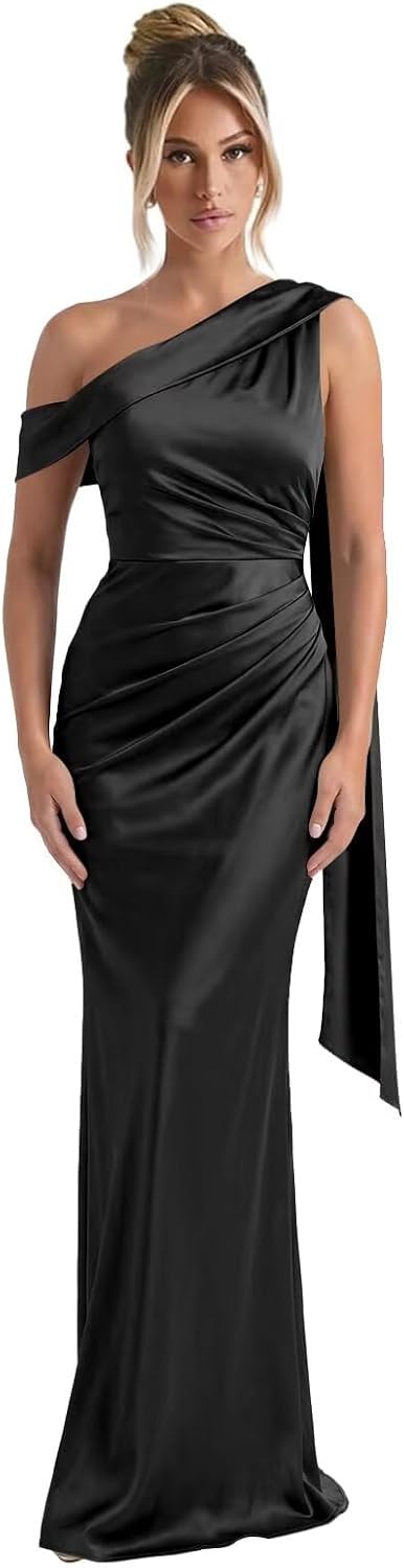Kingbridal One Shoulder Bridesmaid Dresses for Women Mermaid Satin Formal Evening Maxi Dress