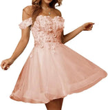 Sparkly Tulle Homecoming Dresses for Teens 2027 3D Flowers Cocktail Gowns Off Shoulder Short Prom Dresses