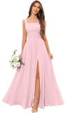 Kingbridal Chiffon A-line Bridesmaid Dresses for Women 2027 Long Square Neck Pleated Formal Evening Party Dress with Slit