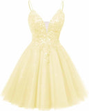 Spaghetti Straps Sequin Lace Appliques Short Homecoming Dresses for Teens Glitter Tulle Prom Party Dresses